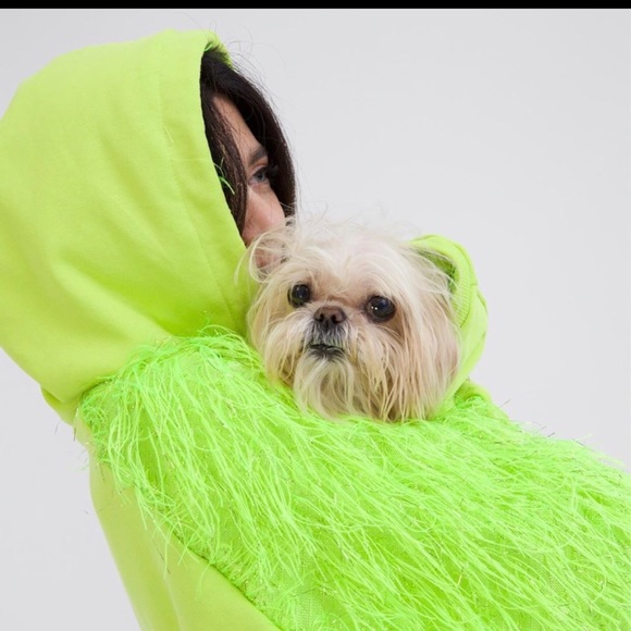 MOSHIQA Neon Green Feathers Hoodie Size M Sweatshirt Designer Trendy Celebrity - Picture 5 of 16